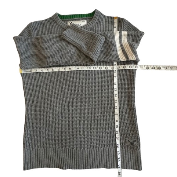 American Eagle Outfitters Men's S Gray/White Cotton & Wool Knit Sleeved Sweater - Picture 6 of 11